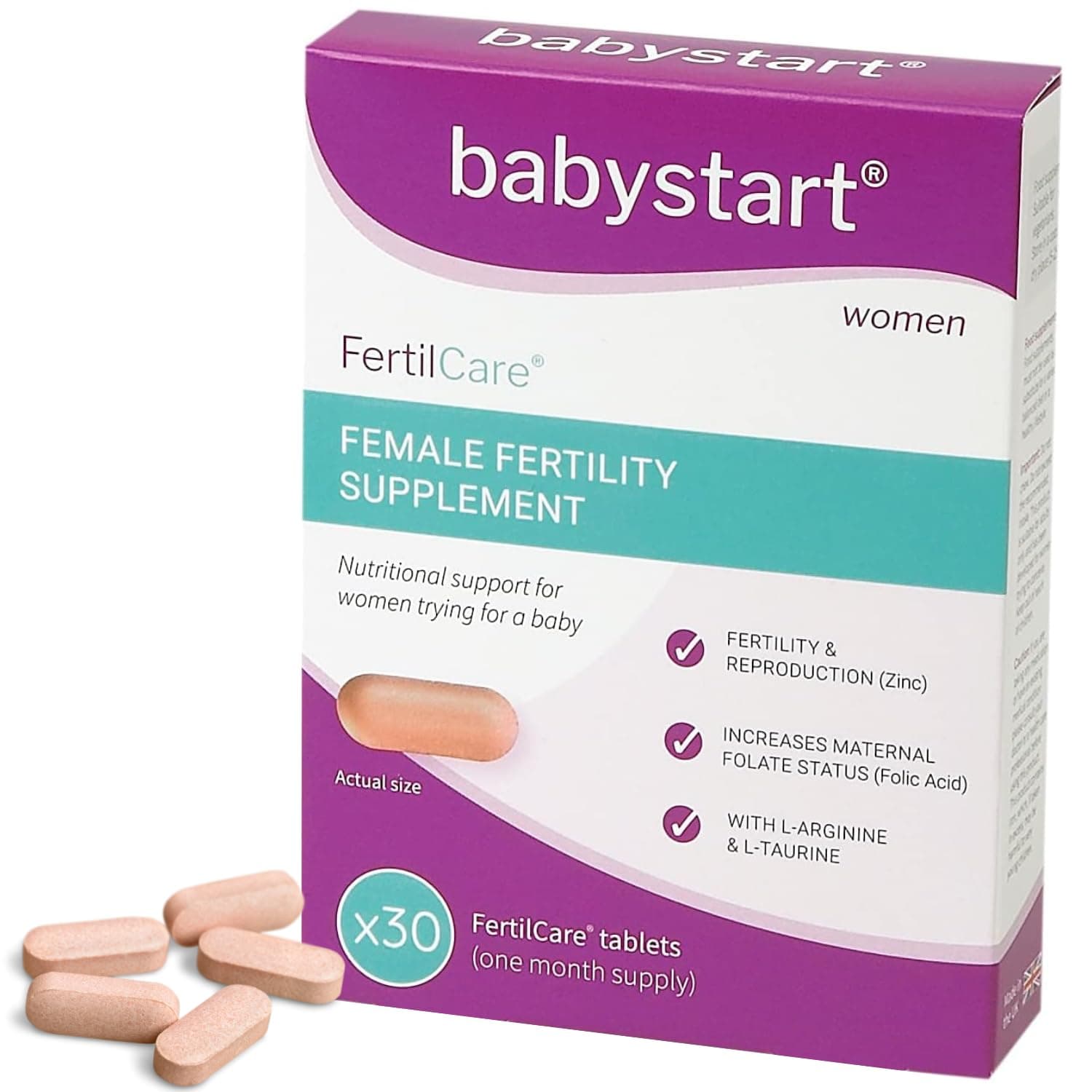 Fertility Supplements for Women - FertilCare 30 Tablets, 1 Month Supply, Prenatal Vitamins and Minerals Including Folic Acid, Vitamins B, C, D, E for Conception and Nutritional Support