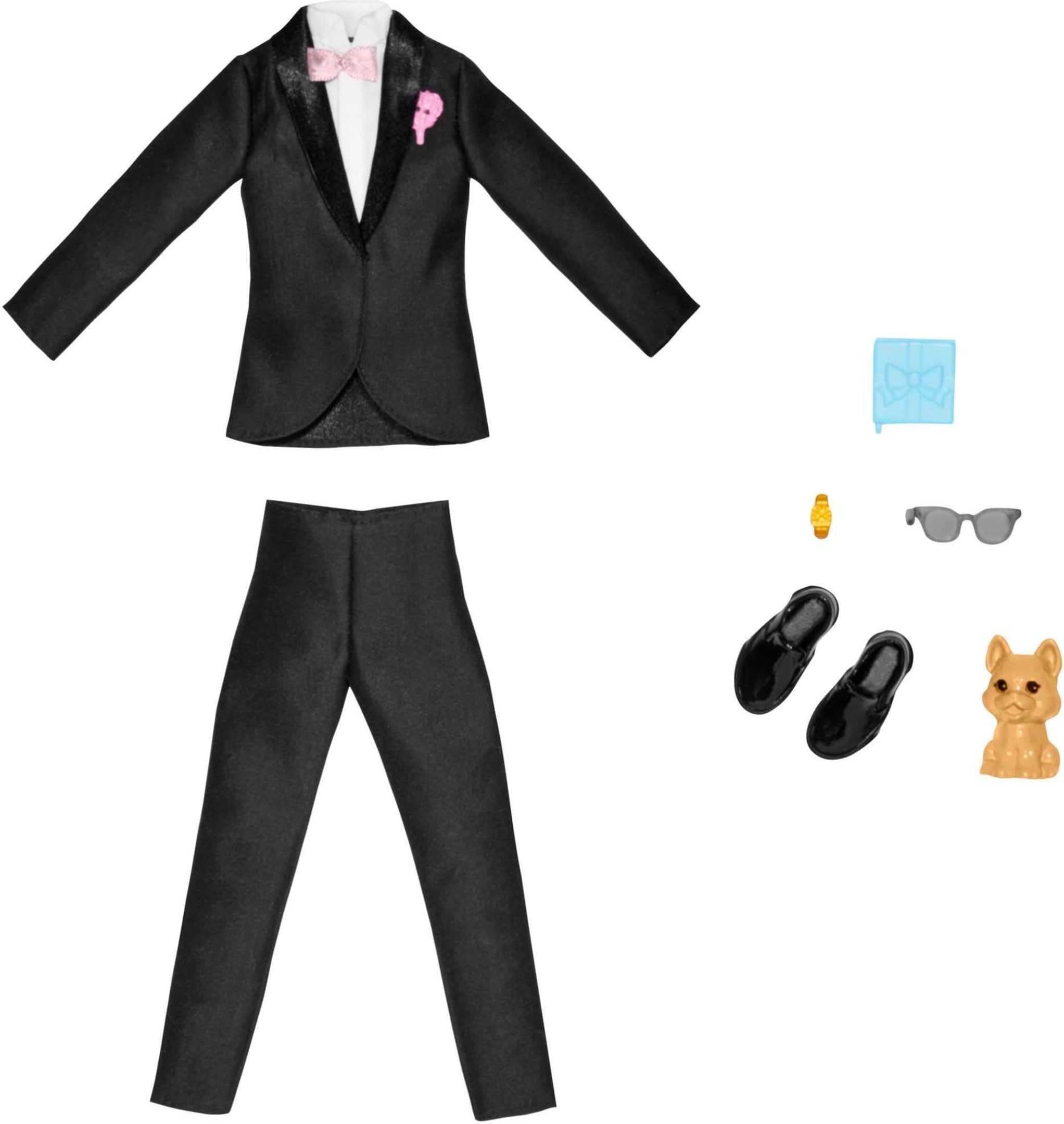 Ken Fashion Pack, Bridal Set with Groom Outfit for Ken Doll, Includes Tuxedo & Shoes, Puppy & 3 Accessories