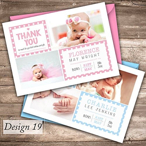 Baby Thank You Cards, Personalised, Birth Announcement, Girl or Boy (19. Design 19, 75)