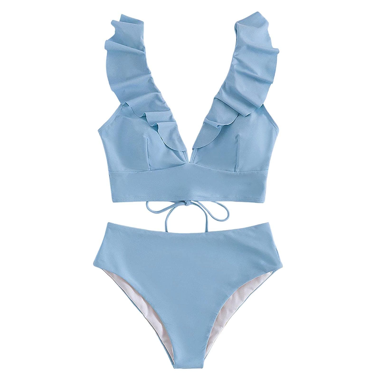 SYlibesWomen Two Piece Bikini Set,Slim Fitting Deep V-Neck Swim Pants Slim Fit High Waisted Bikini Bathing Suit Swimsuit