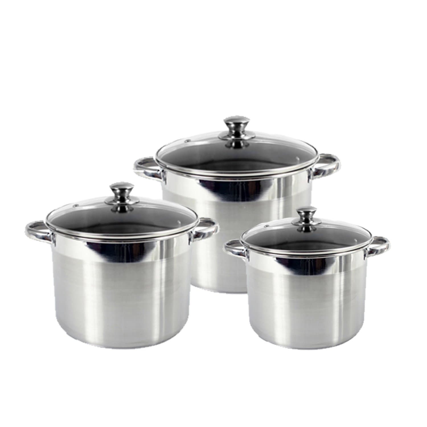 Grande Epicure Heuck Classic Series 3-Piece Encapsulated Stainless Steel Stockpot Cookware Set with Tempered Glass Lids