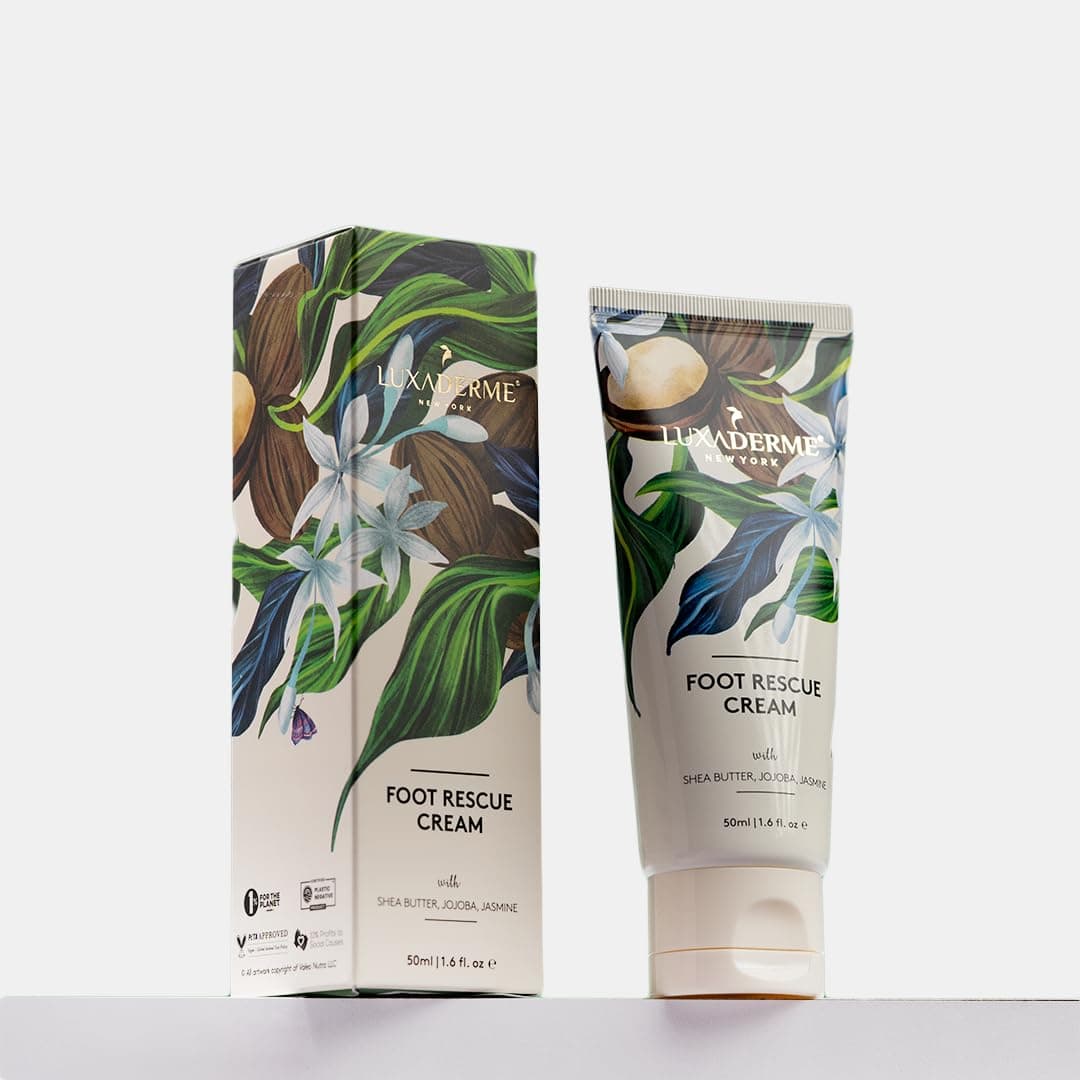 LuxaDerme Foot Rescue Moisturizer with Shea Butter, Jojoba & Jasmine to Soften, Restore Cracked & Chapped Dry Feet - 50ml