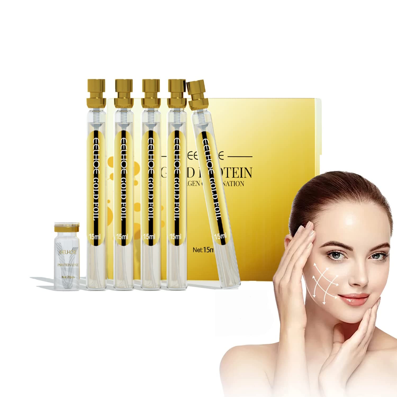 Face Lifting Threads Collagen Threads Lifting Absorbent Collagen Thread Silk Thread Lifting for Facelifting, Lift Skin Tightening and Reducing Fine Lines (15 ml + 20 Pieces)