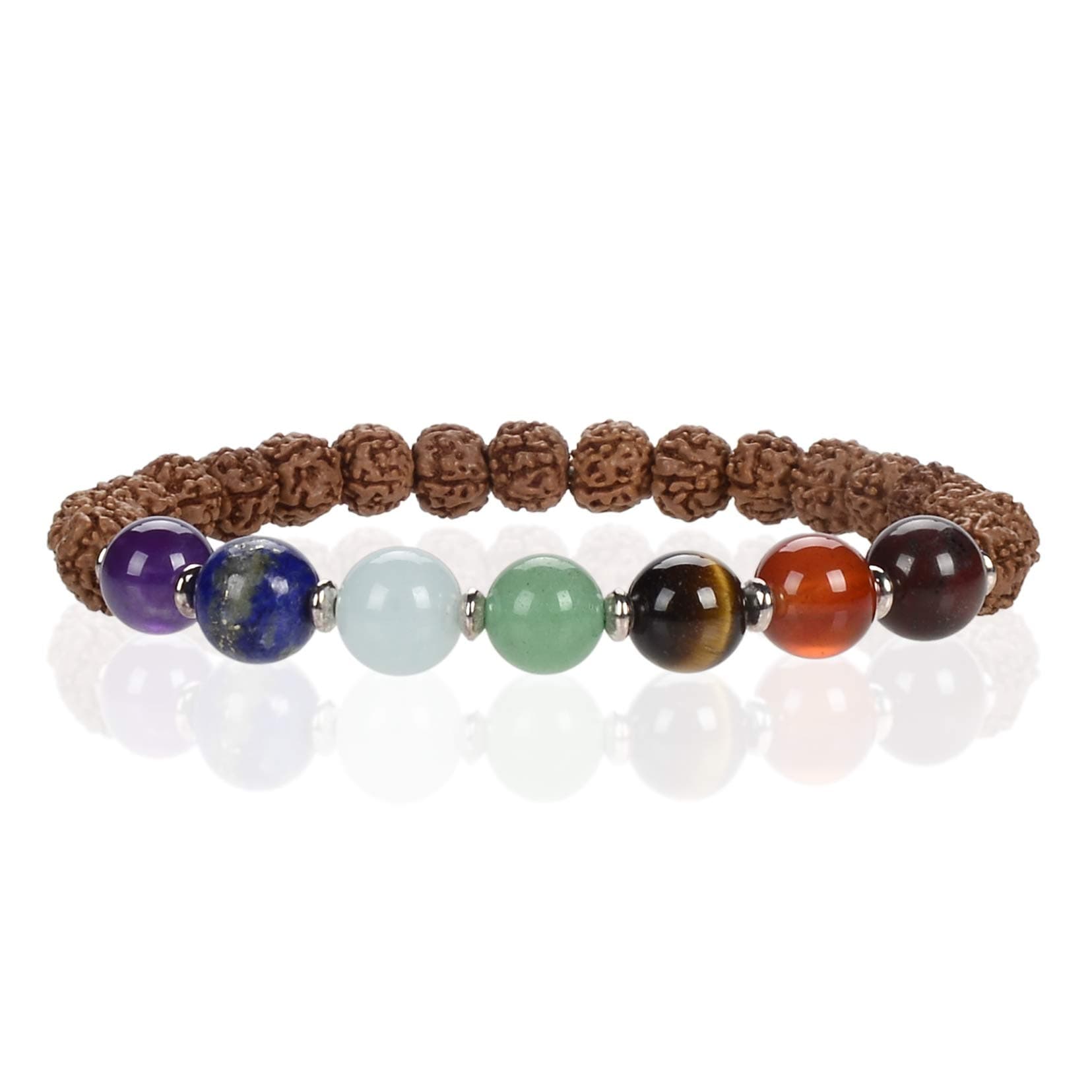 Chakra Stretch Bracelet | Genuine Natural 8mm Gemstones Beads, Sterling Silver Spacers | Men/Women | Small, Medium, Large Sizes