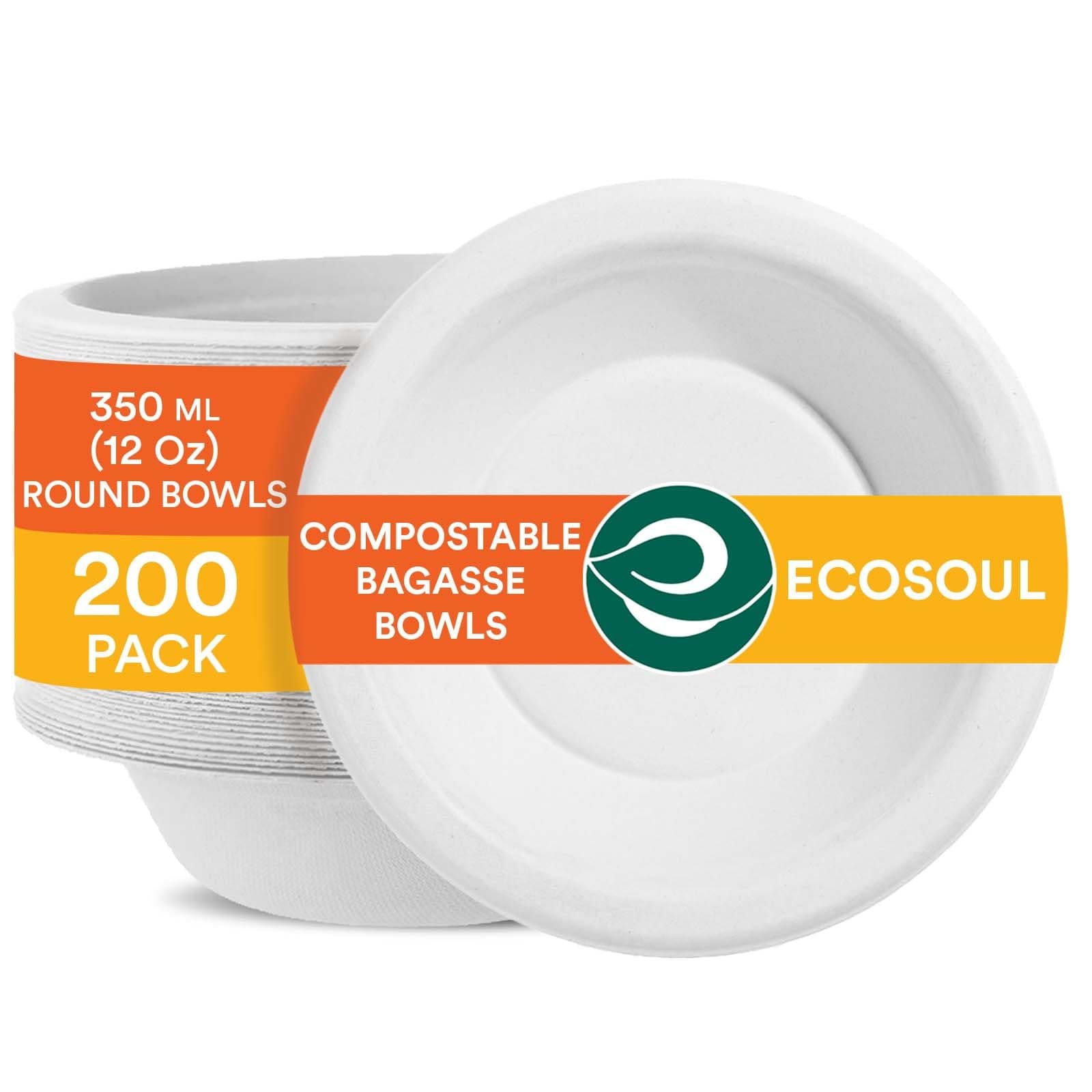 ECO SOUL200 Pearl White Round Paper Bowl 350 Ml(12Oz) Disposable Bagasse Bowls,100% Compostable, Eco Friendly Paper Bowl for Hot Food Alternative to Plastic Bowls