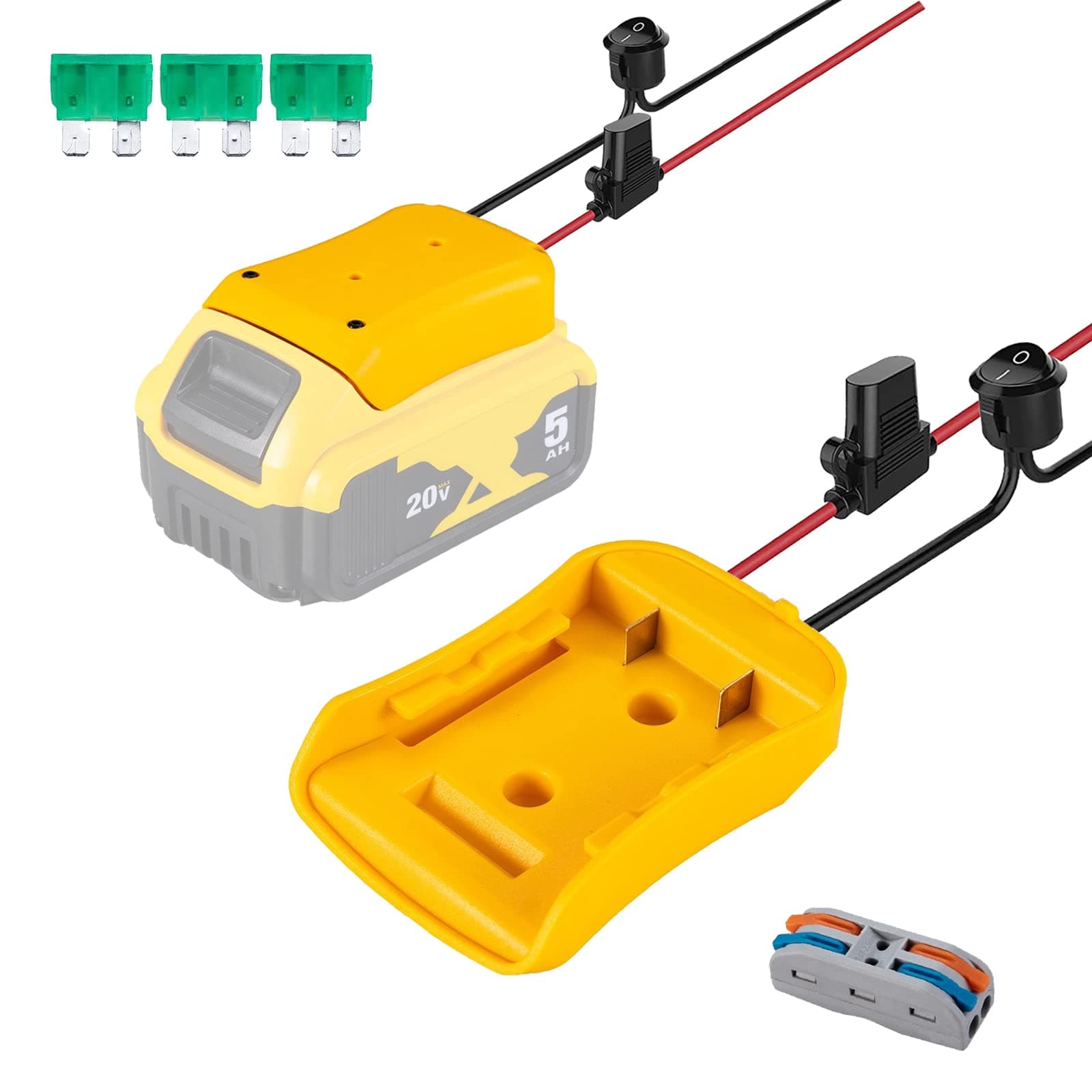 Power Wheels Adaptor for Dewalt 20V Battery Dock Power Connector 12 Gauge Robotics
