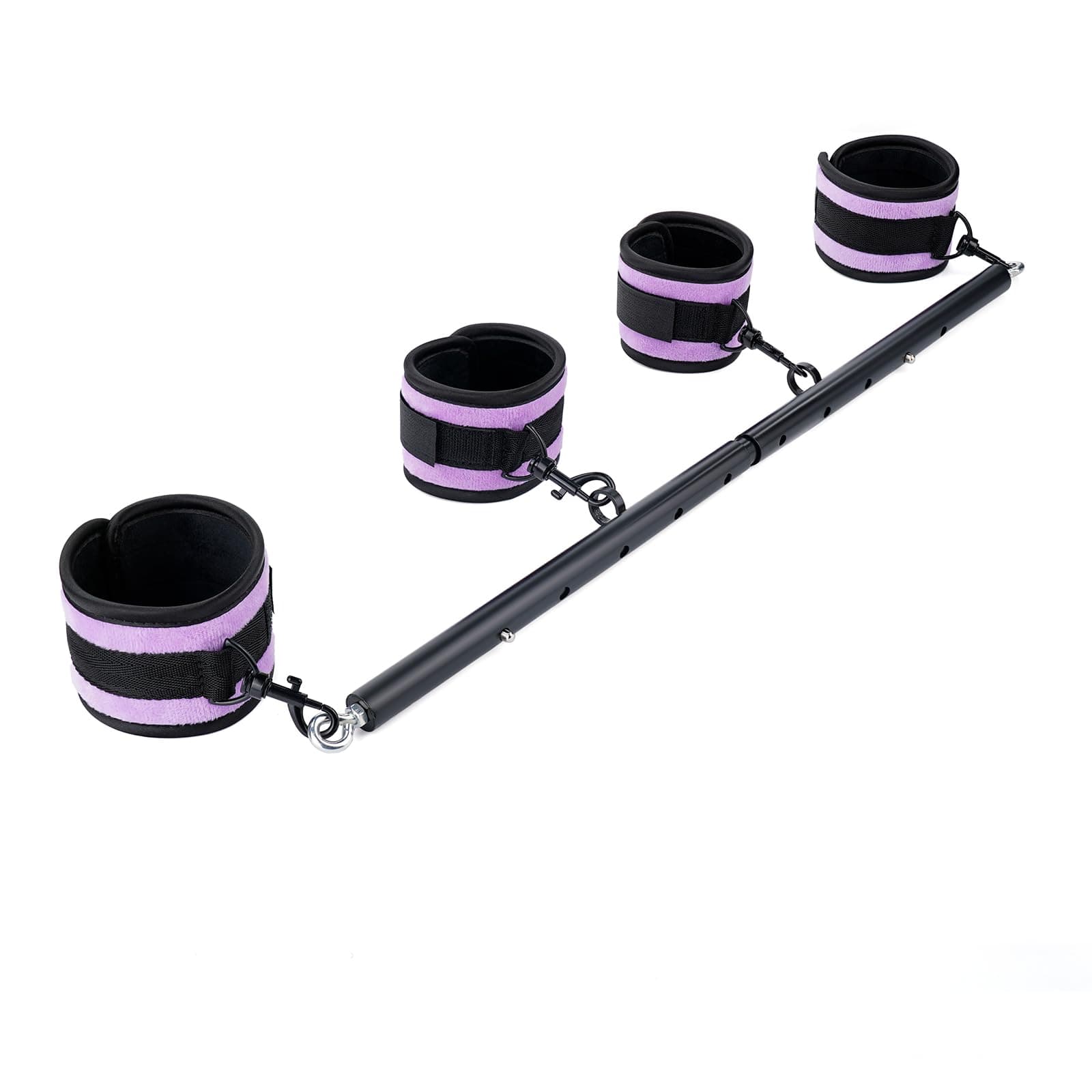 Spreader Bar Heavy Duty Stainless Steel Expandable Black Bar with 4pcs Furry Purple Adjustable Strap,Sports Aid Training Fitness, Home Restore Pilates Indoor Yoga Set