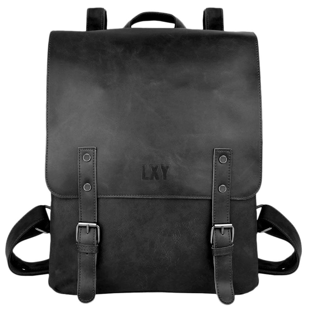 LXY Vegan Leather Backpack Vintage Laptop Bookbag for Women Men
