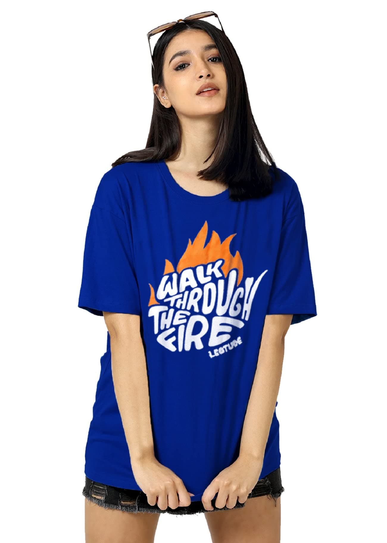 LEOTUDEWomen's Oversized Cottonblend Half Sleeve Printed Regular Fit T-Shirts