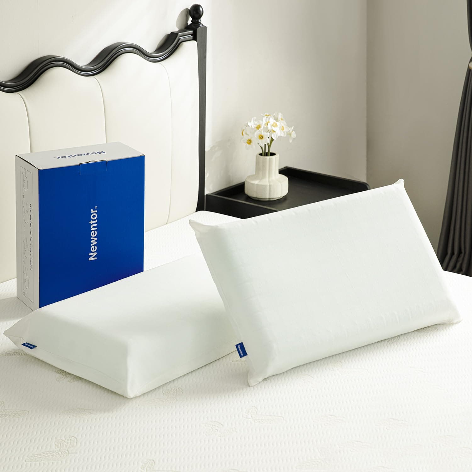 Newentor Memory Foam Pillow Neck Pillow, Memory Foam Pillow Side Sleeper, Adjustable Height Cervical & Orthopedic Pillow with White Pillowcase 2 Pack