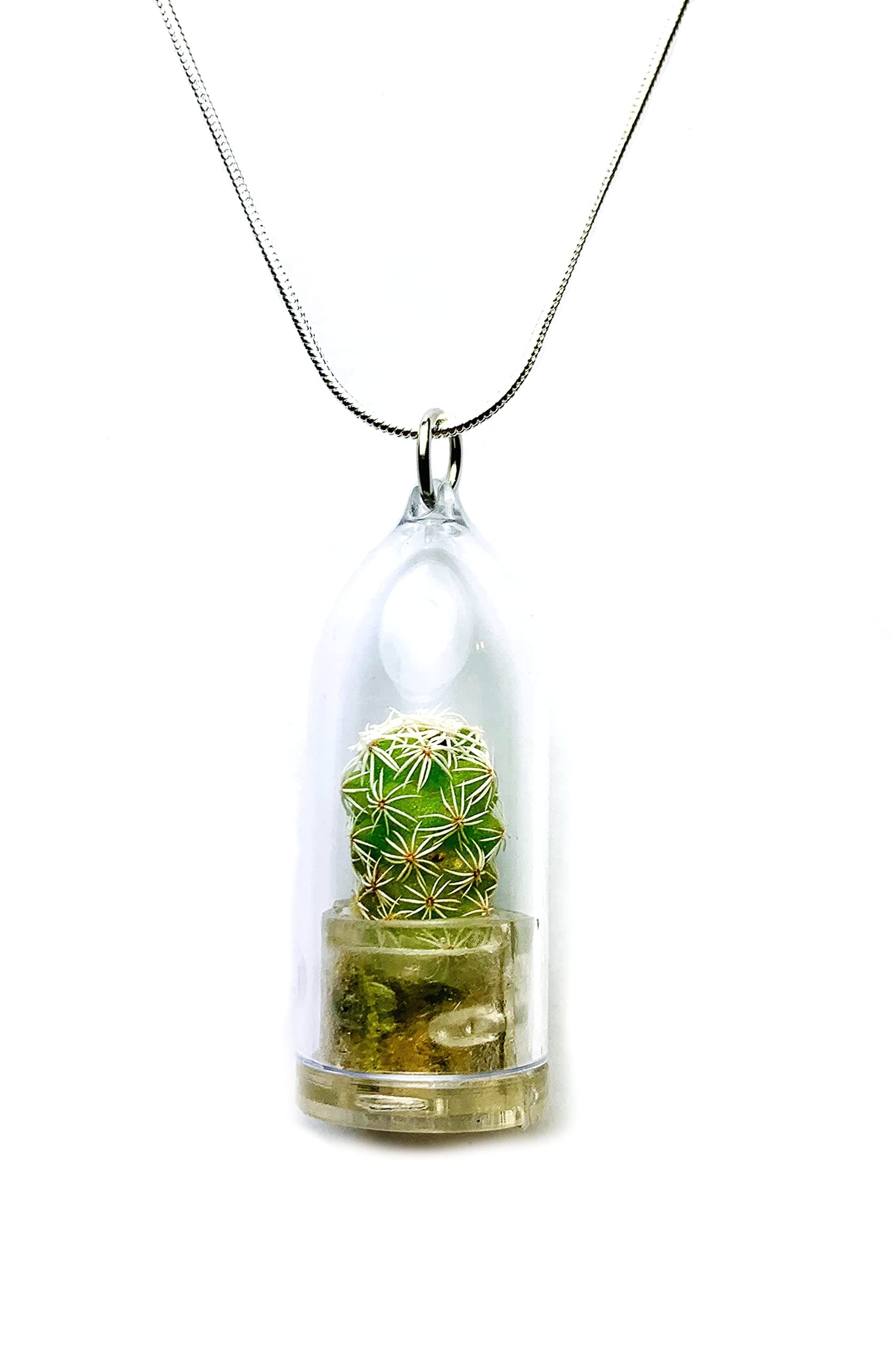 Live Wearable Cactus Necklace Miniature White Cactus Necklace Nature Terrarium Necklace