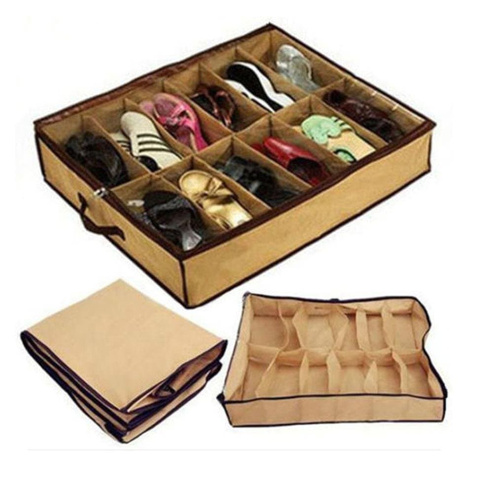 New Women Home 12 Pairs Shoe Organizer Storage Box Holder Under Bed Closet
