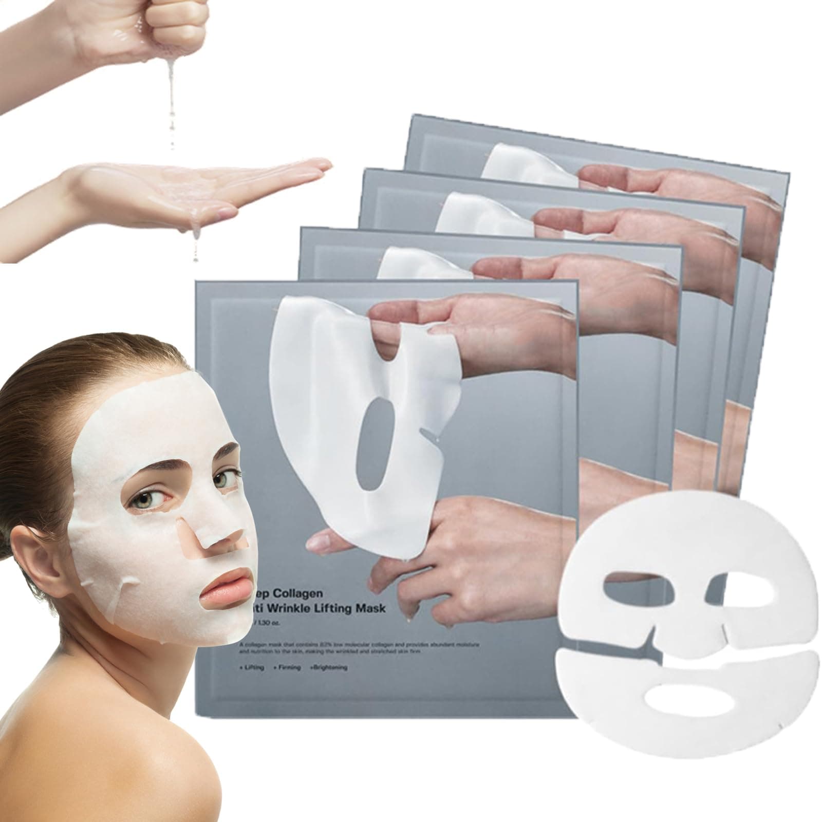 Glowskins Mascarilla Nocturna De ColáGeno, Facial Sheet Masks With Low Molecular Weight Collagen, Glowskins Collagen Overnight Mask, Deep Collagen Overnight Mask 37gx4ea The Real Collagen (4PCS)