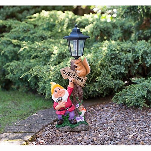 Outdoor Garden Gnome Solar Lamp Post Light Ornament Statue - Yellow Hat