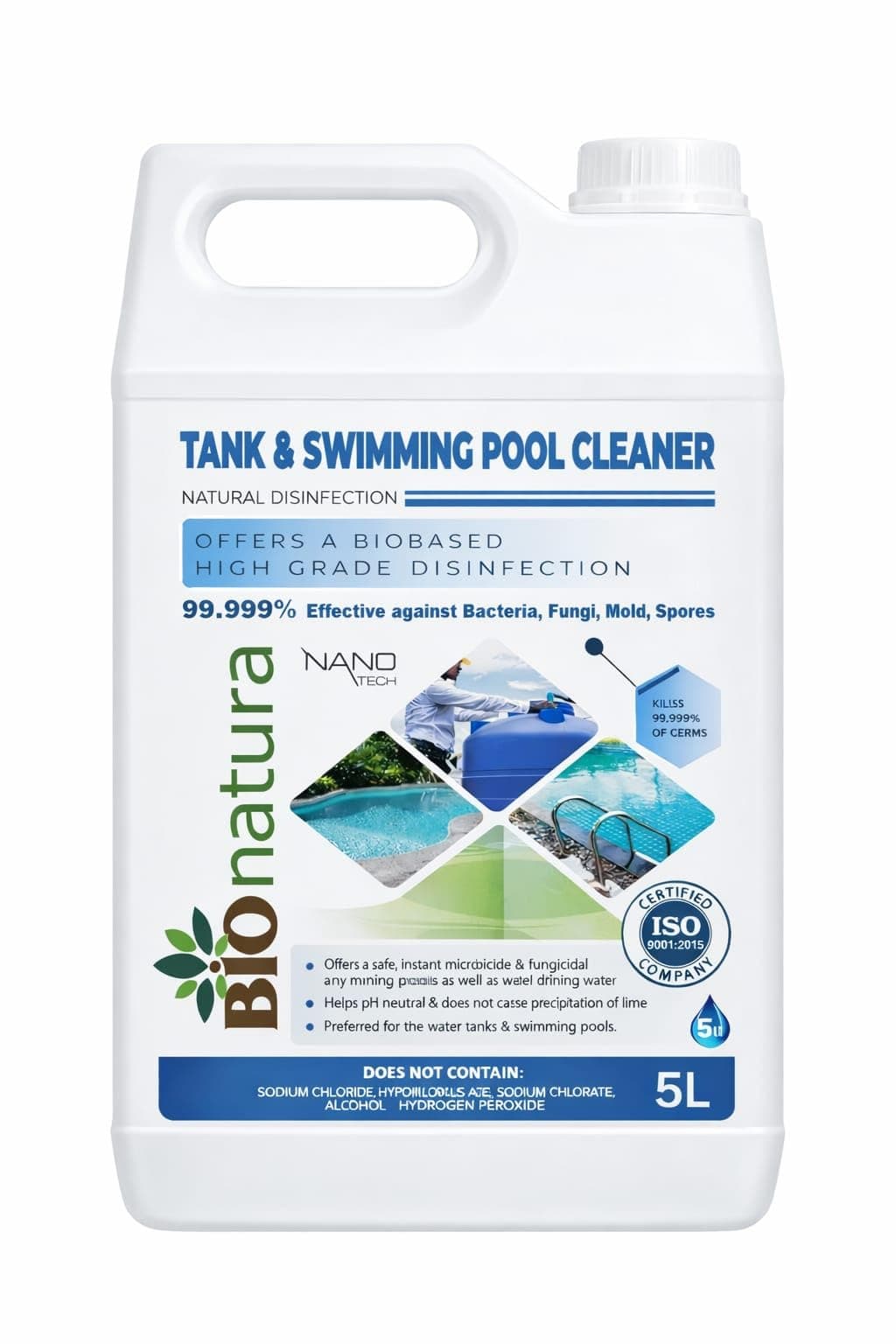 Organic Tank & Swimming pool Cleaner - 5L; Non Toxic, Hypoallergenic, Biodegradable & Natural