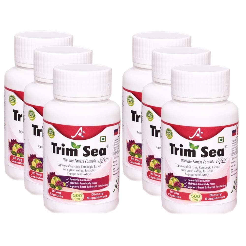Trimsea Elite: Ultimate Fitness Formula -Garcinia,green coffee, forskolin and grape seed Fat Burner And Weight Loss veg 90 capsules (pack of 6)