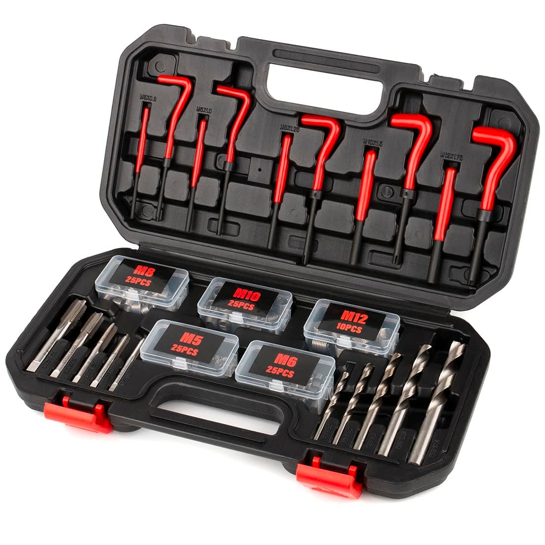 131PCS Thread Repair Kit, HSS Drill Helicoil Repair Kit SAE&Metric M5 M6 M8 M10 M12 Kit