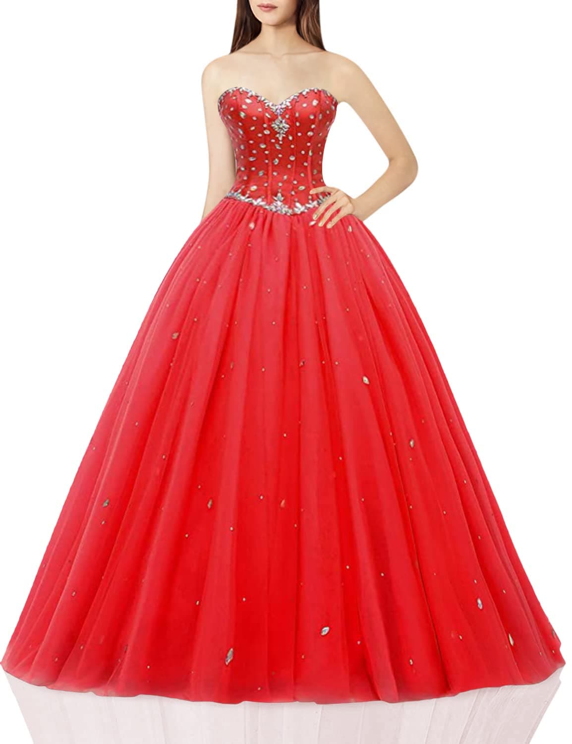 Likedpage Women's Sweetheart Ball Gown Tulle Quinceanera Dresses Prom Dress