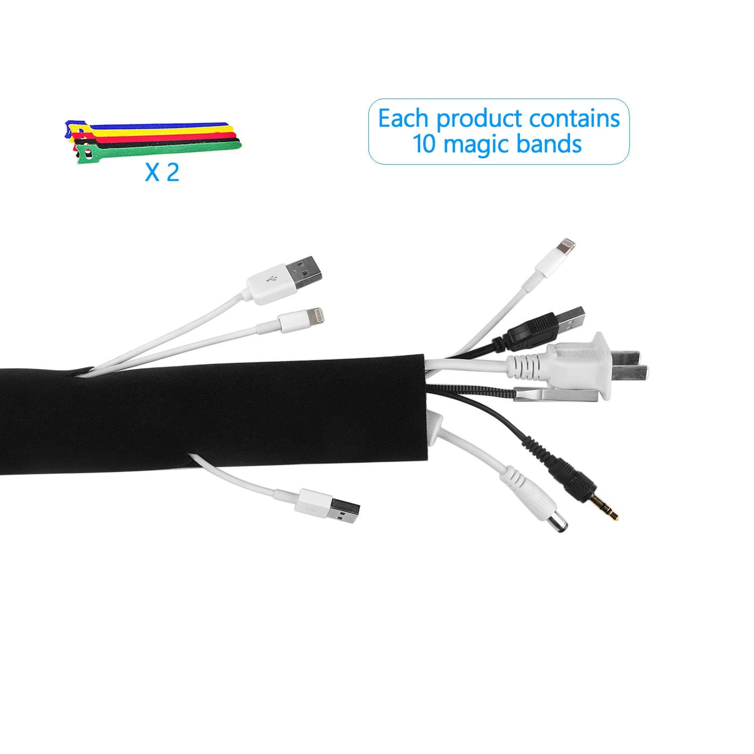 MOOCO Cable Management Sleeves, Neoprene Cable Organizer Wrap Flexible Cord Cover Wire Hider Reversible Black & White, Cuttable by Yourself for TV Computer Office Theater