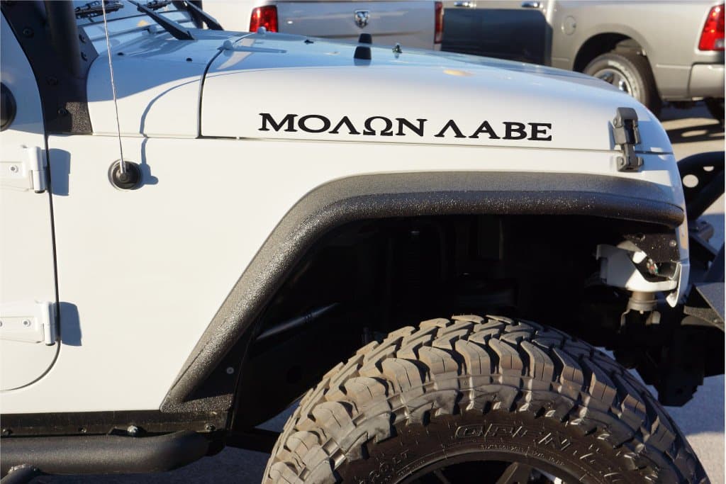 The Pixel Hut gs00109 Matte Black Molon Labe Come and Take Hood Decals for Wrangler TJ (1997-2006)