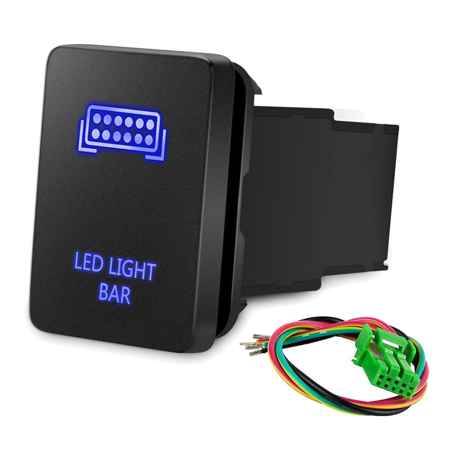 Push Button Switch 12V with Wiring Kit - Blue LED Light BAR Symbol, Compatible with Toyota Sequoia Highlander Tacoma Tundra 4Runner (Surface Size 1.28 x 0.87 inches)
