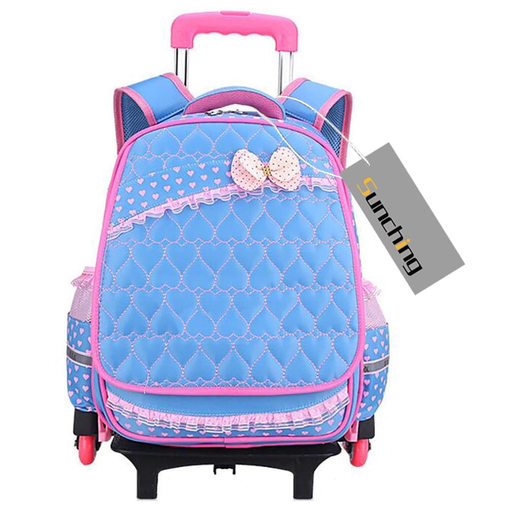School Bags for Teenage Girls Sunching Waterproof Backpack with Wheeled Trolley Hand, Kids Travelling Bags for Pupils Primary Students
