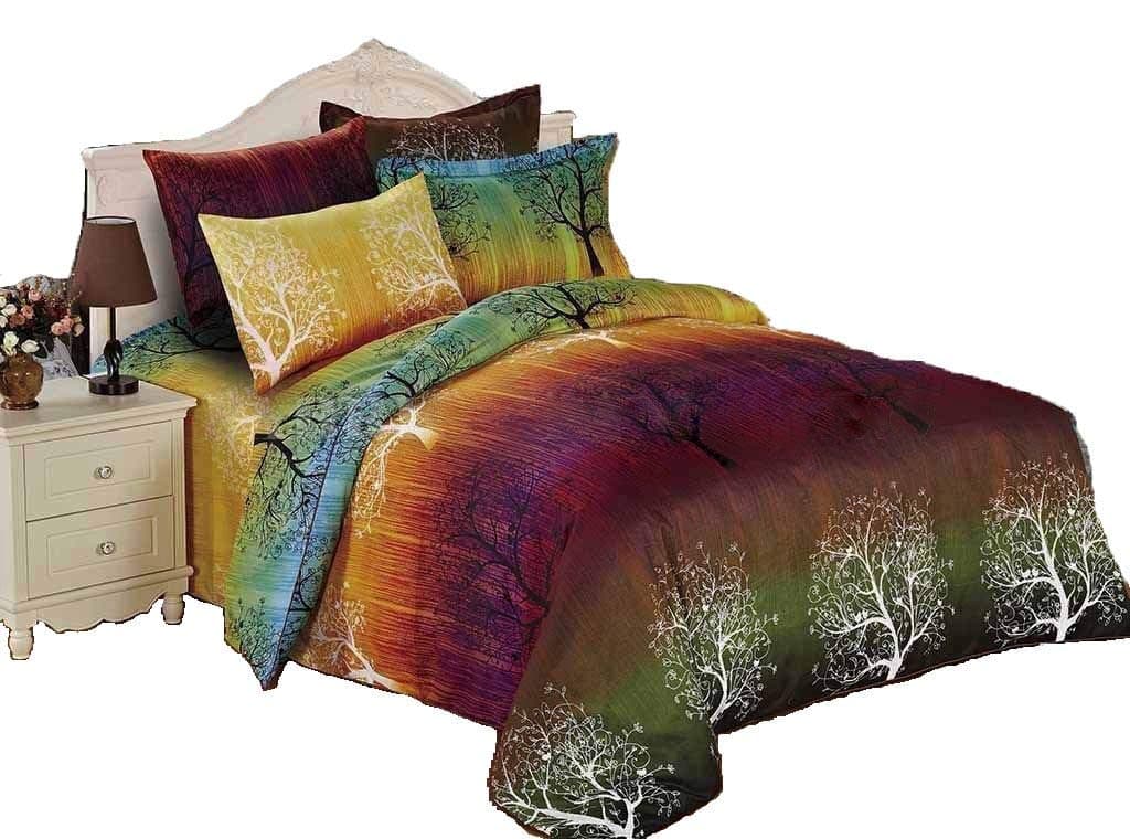 Rainbow Tree 3pc Duvet Bedding Set: Duvet Cover and Two Pillow Shams (Queen)