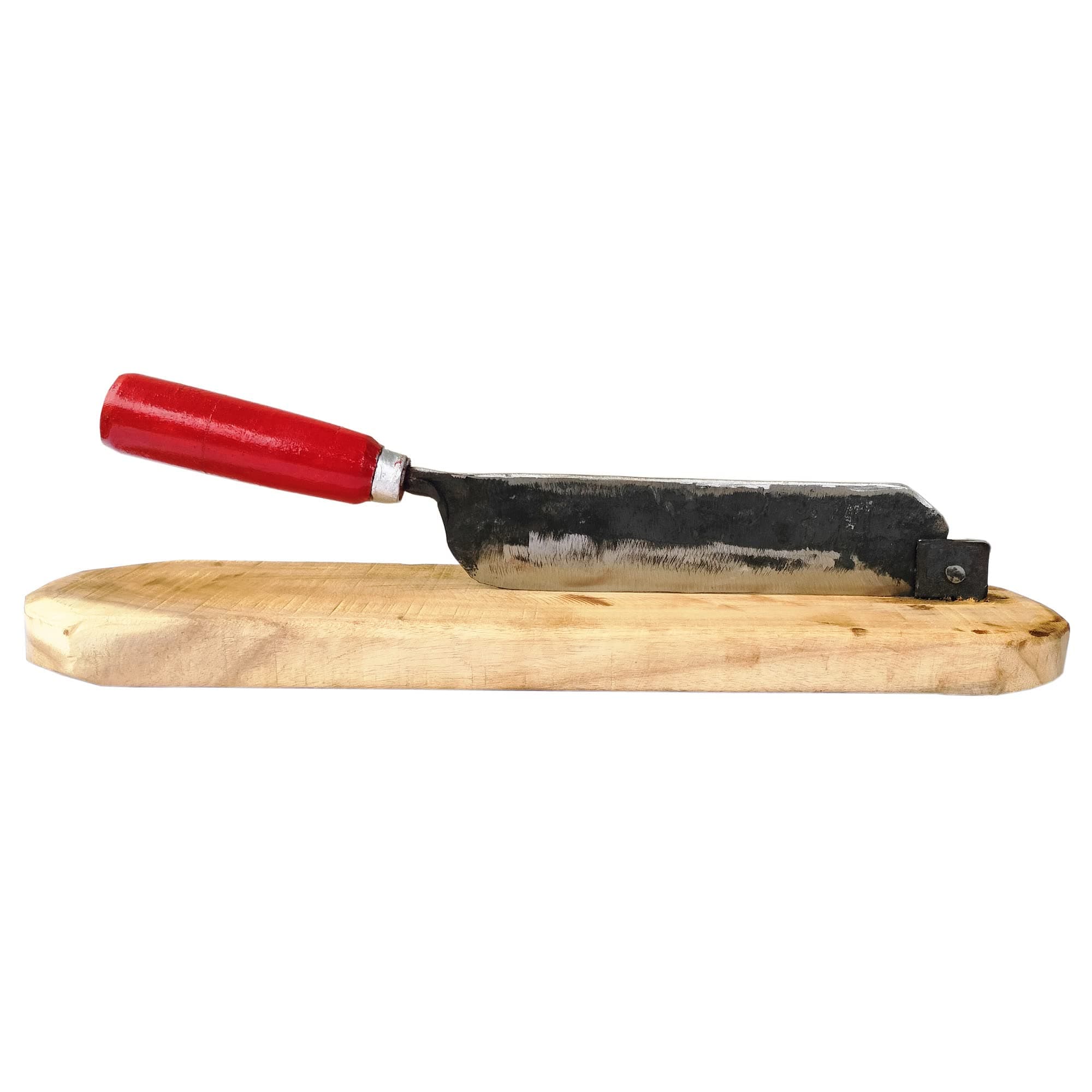 Handmade Iron Raw Mango Cutter for Pickle Wooden Base - Folding Vegetable Fruit Cutter Perfect for Your Kitchen (Red Handle)