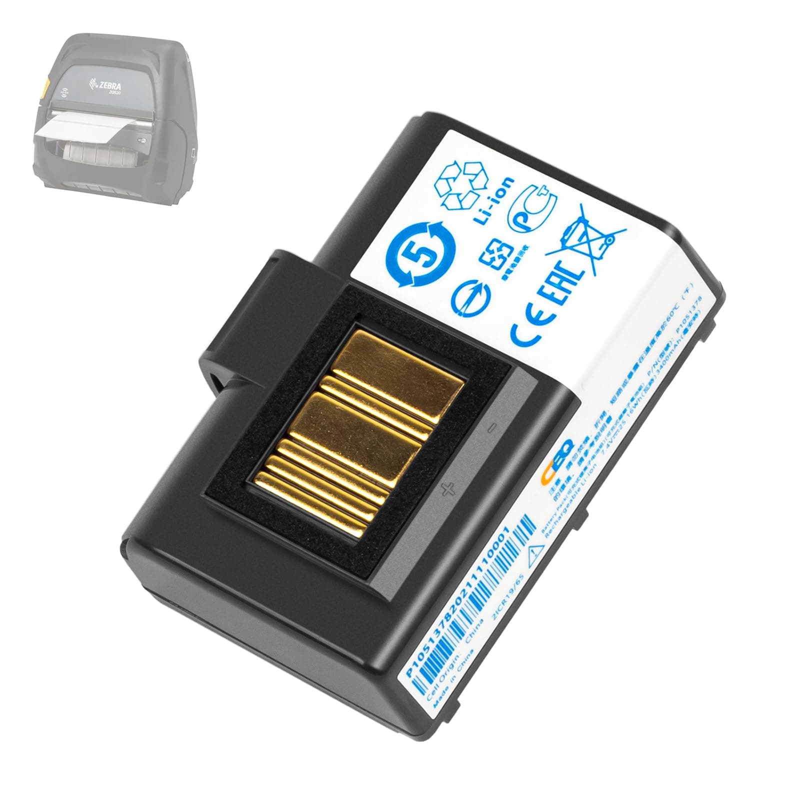 CBQ 3400mAh Replacement Battery for Zebra Printer for Zebra ZR638 QLN320 QLN220 ZQ520 ZQ521 ZQ500 ZQ510 ZR628 ZQ610 ZQ620 ZQ658 ZQ668 Mobile Printers Device Battery.