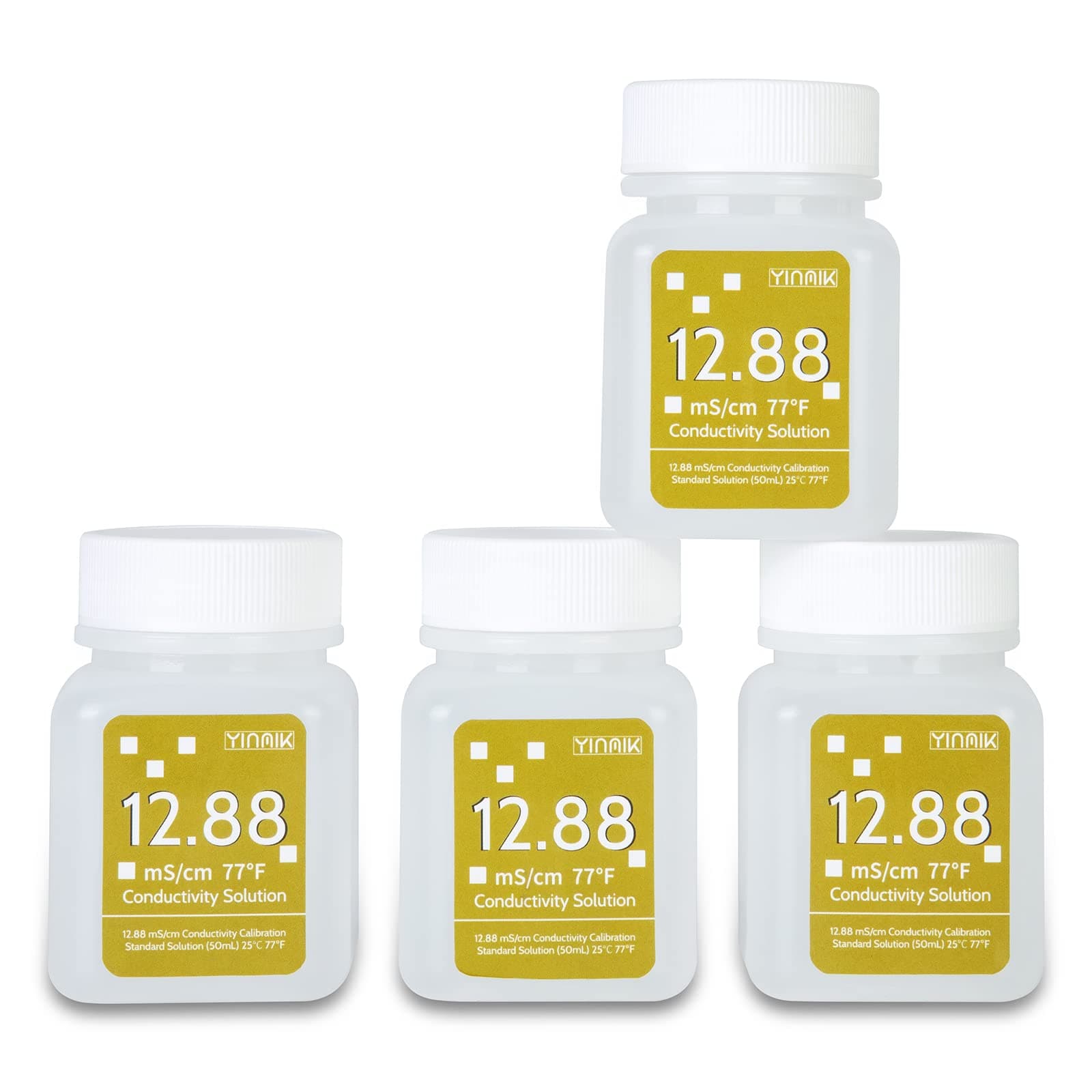 12.88 mS/cm Calibration Solution, Conductivity Salinity Calibration Fluid for Salinity Tester, EC Meter, TDS Meter, 7 in 1 Tester Standard Calibration, 4 Bottles of 50mL