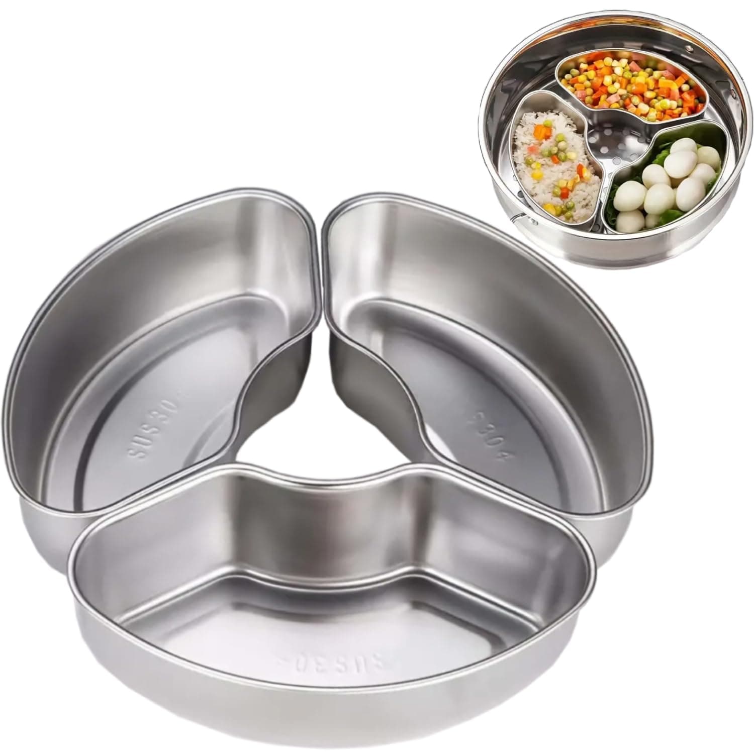 304 Stainless Steel Fan-Shaped Steamer Box Tray For Instant Pot N Air Fryer To Quick Prepare Meal For Multiple Ingredients Food Steaming Bowl Kitchen Accessories Set Of 3