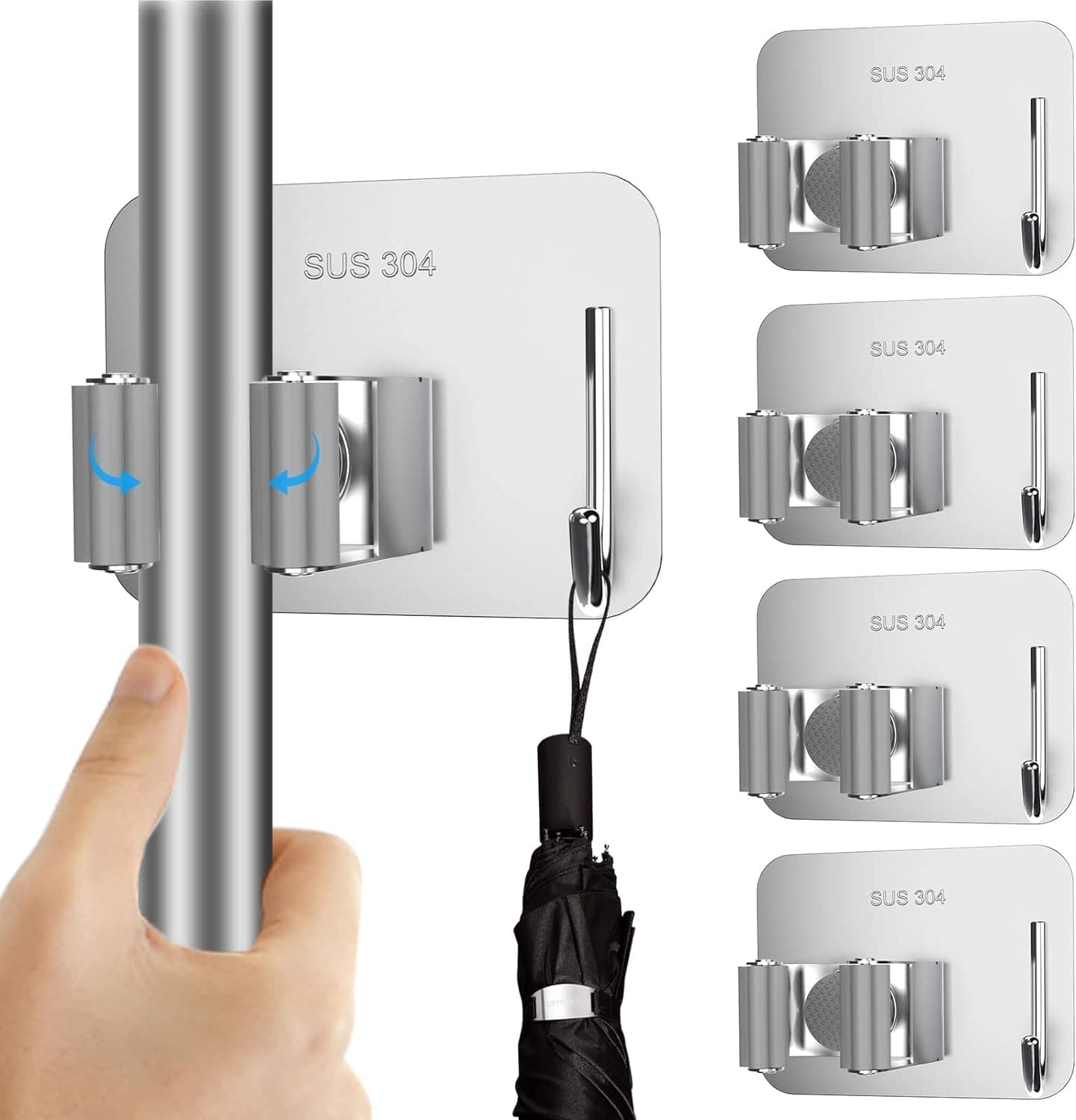 Chillyfit Broom Holder Mounted 2 Pack, mop Holder, Broom Holder, self Adhesive Holder Stand to Mount Cleaning Brush Stick Hanger, Wiper Organizer Storage, Bathroom, Home