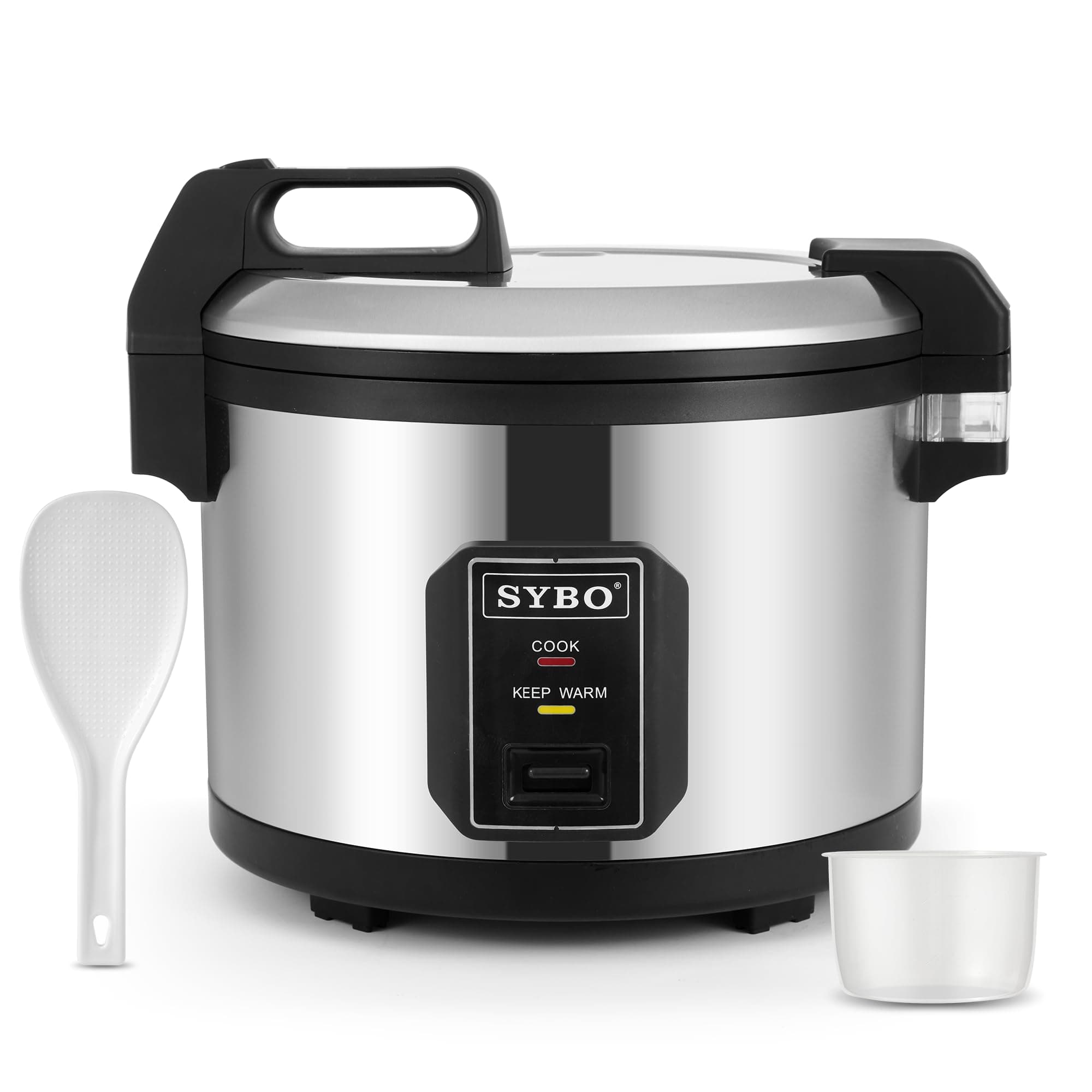 SYBO Commercial Grade Rice Cooker/Warmer, 60 Cups with Hinged Lid, Stainless Steel Exterior, Non-Stick Insert Pot