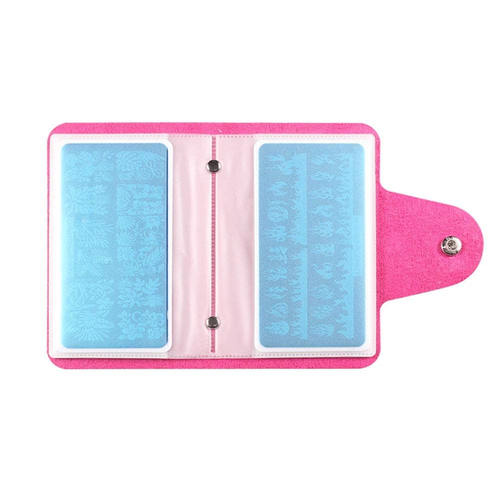PUEEN N Finger Angel Nail Stamp Plate Synthetic Leather Case Holder Organizer Nail Image Stamping Plates Case For 6X12Cm Template-Rose Red Color