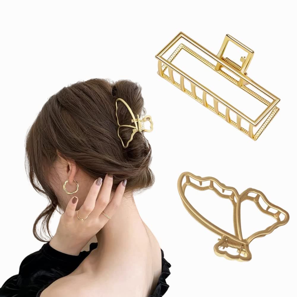 Hair Claw Clips:2 Pcs Gold Hair Clips for Thick Hair Metal Hair Claw Clips Big Jaw Clips for Hair Butterfly Hair Clips Hair Styling Accessories Hair Clamps Hair Accessories for Women