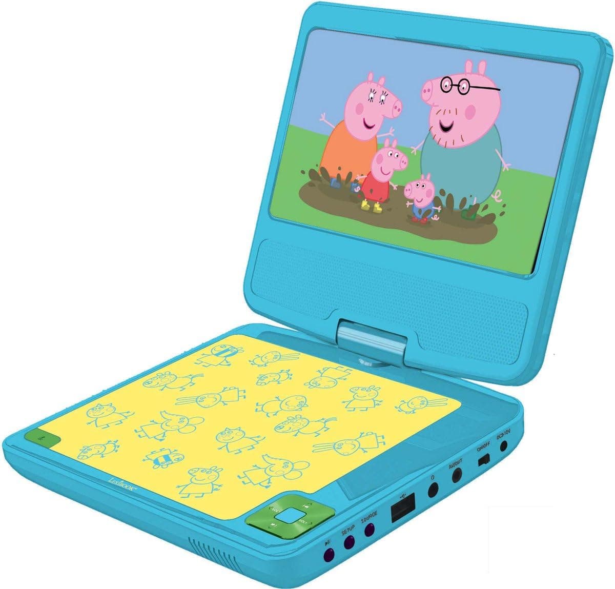 Lexibook, Peppa Pig, Portable DVD player, 7” rotating screen for Children, Remote control, Car charger, USB port, rechargeable battery, blue/yellow, DVDP6PP