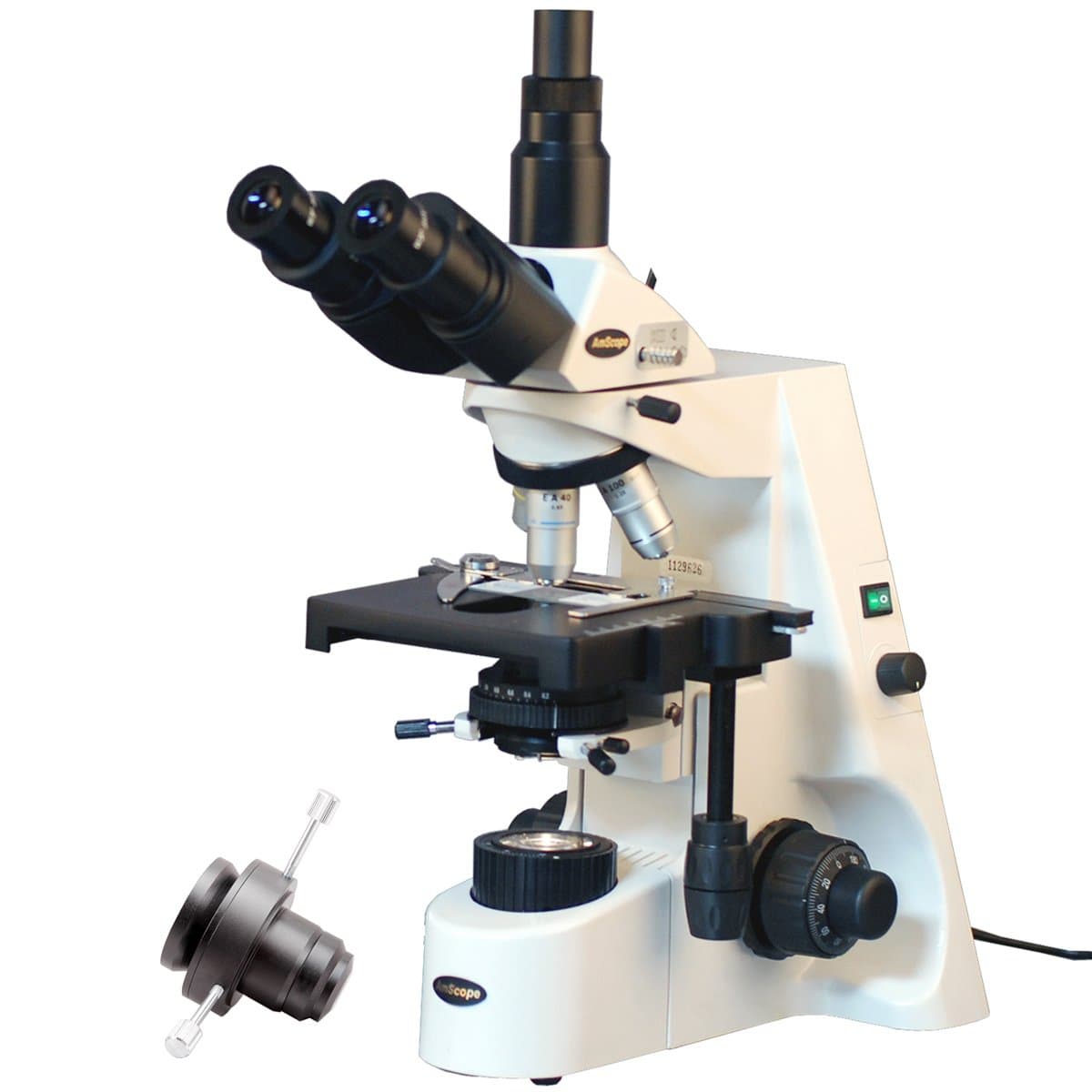 T690C-DK-PL Trinocular Compound Microscope, 40X-2500X Magnification, WH10x and WH25x Super-Widefield Eyepieces, Infinity Plan Achromatic Objectives, Brightfield/Darkfield, Kohler Condenser, Double-Layer Mechanical Stage