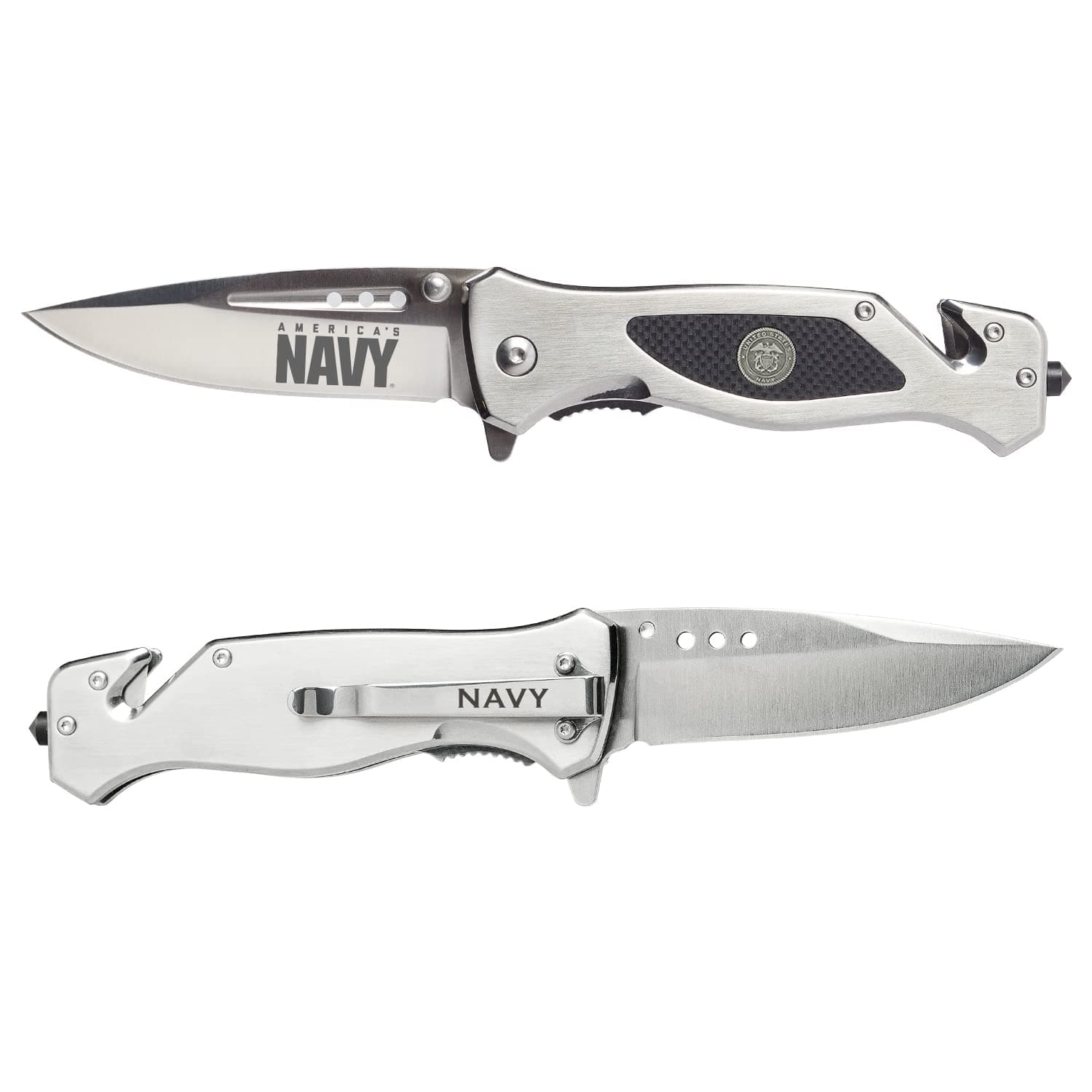 Military Gift Shop Navy Folding Elite Tactical Knife |Disabled Veteran Owned Business | Navy Knife Silver