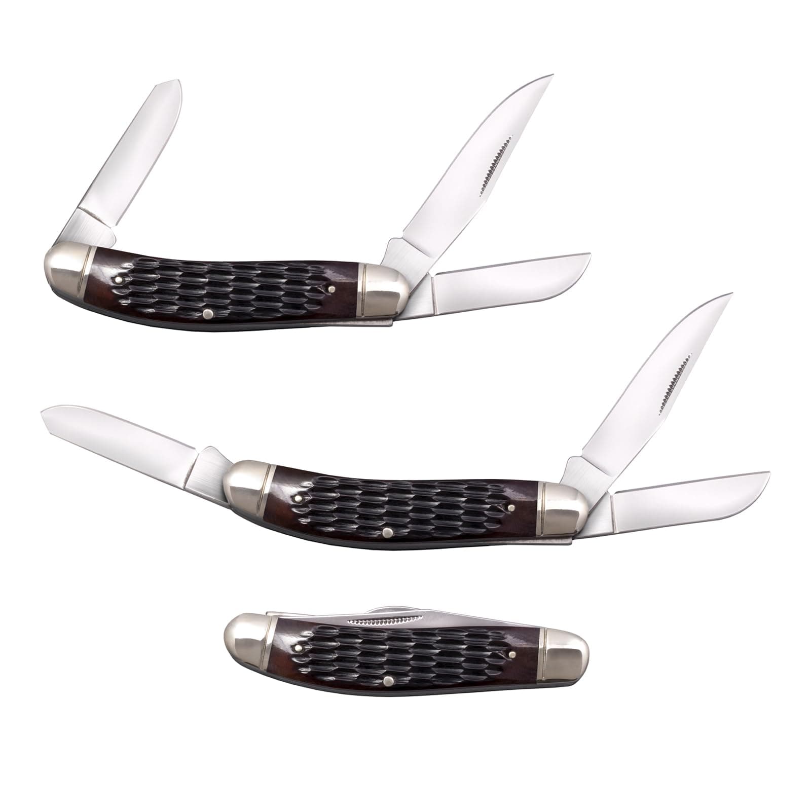 Gentlemen's Stockman Versatile Practical Durable Compact Pocket Folding Knife - 3 Blades; Bone Handle; Slip Joint Lock