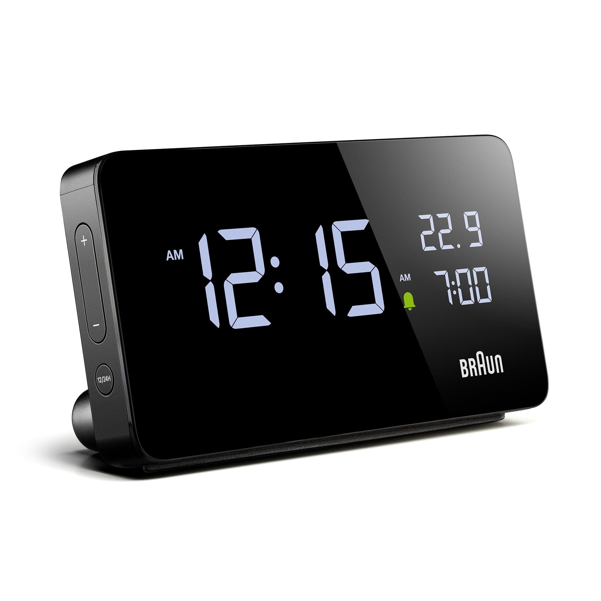 Braun Digital Alarm Clock with LCD Display, 2 USB-C Ports for Charging Other Devices, Time and Date Display, Touch Snooze, Quick Setting, in Black, BC20B