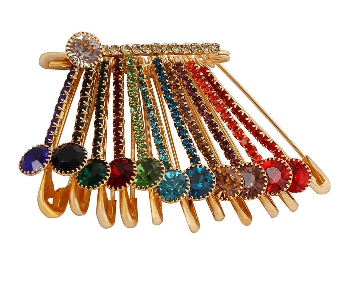 VAMA FASHIONS Golden Crystal Stone Sarees Brooch Coat Dress Gown Shawl Bridal Safety saree pins for Women Girls