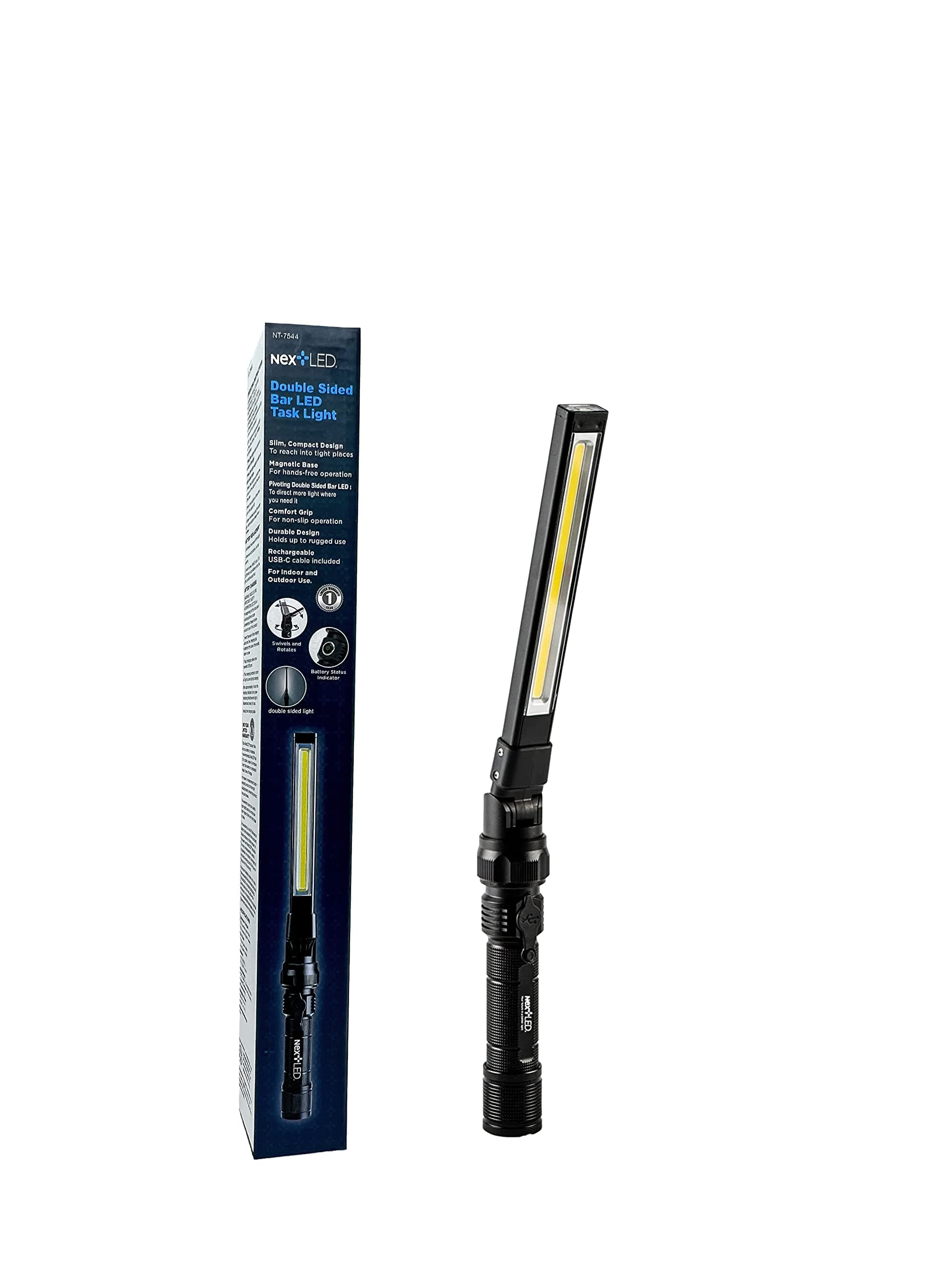 NextLED NT-7544 Double-Sided, Heavy Duty Folding LED Rechargeable Work Light, 600x2 Lumen, Slim Mechanic Light with Magnet, W/Top Light, Aluminum Body, Magnetic Flashlight for Auto Repair/Inspection