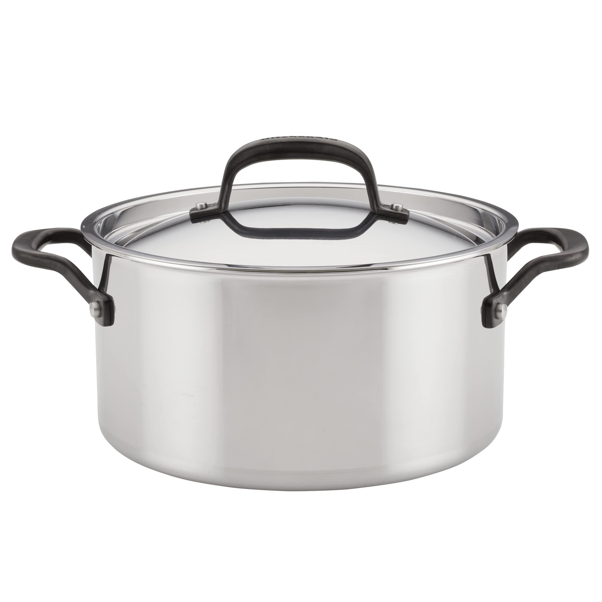 KitchenAid 5-Ply Clad Polished Stainless Steel Stock Pot/Stockpot with Lid, 6 Quart - Stainless Steel