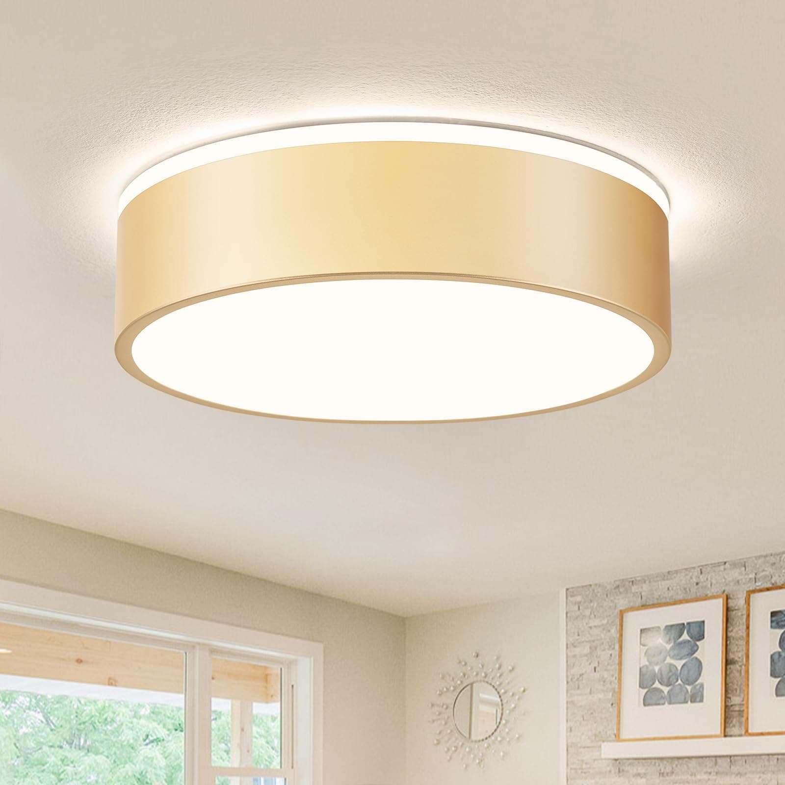 VikaeyGold LED Ceiling Light, Modern Flush Mount Ceiling Light Fixture, Minimalist Round Metal Lighting Fixture Ceiling Lamp for Hallway, Entryway, Bedroom, Balcony, 11.81 Inch