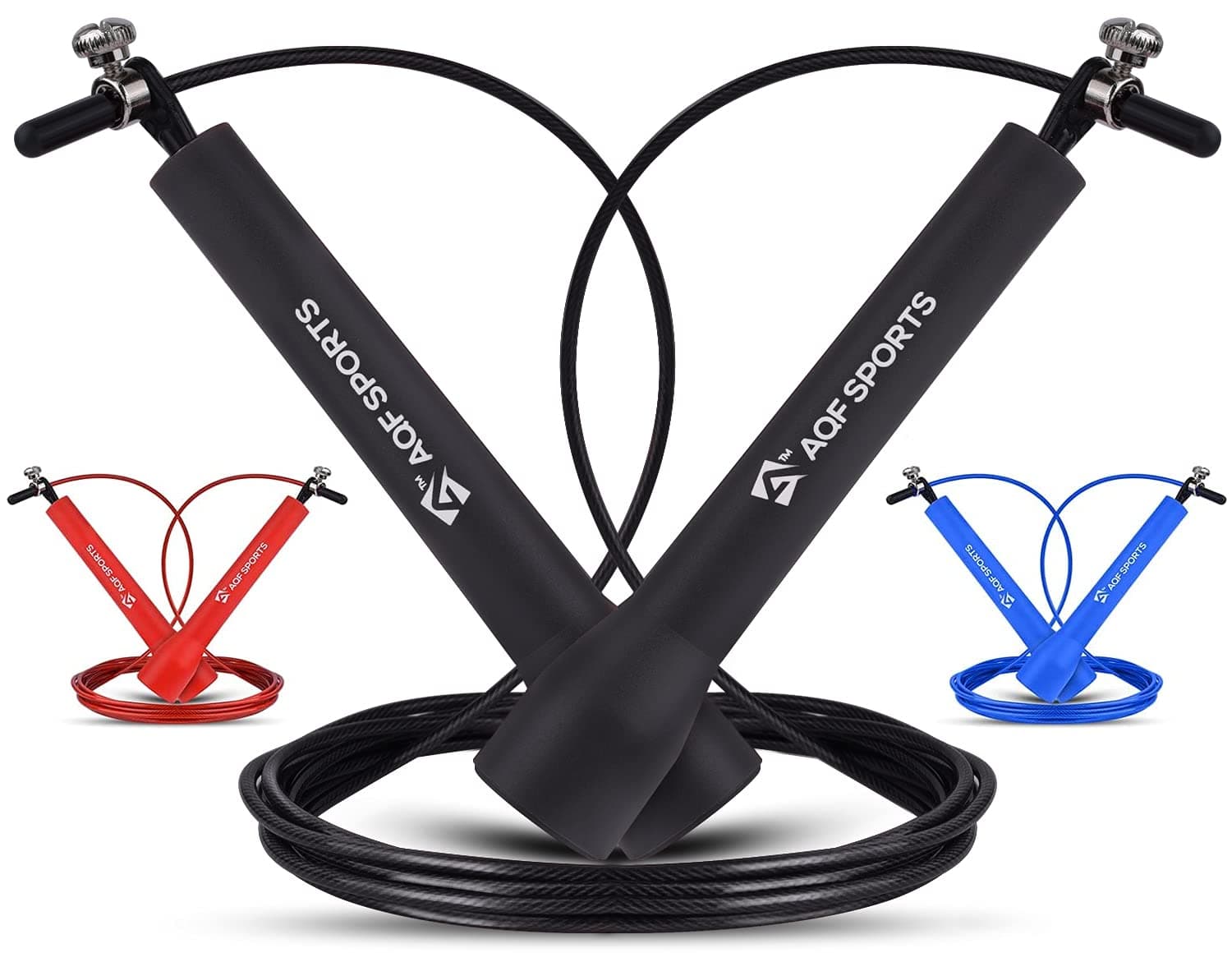 AQF Speed Skipping Rope for Fitness with Non-Slip Plastic Handles & Tangle Free Steel Wire Jump Rope Adjustable 3-meter length for Fitness Training