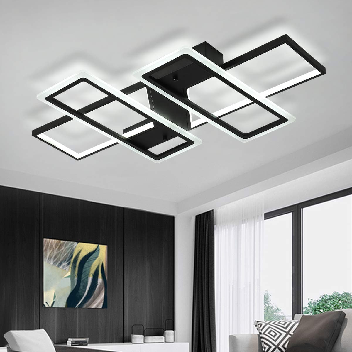 Jaycomey Dimmable Ceiling Modern Light Acrylic, 80W Flush Mount LED Ceiling Lighting Fixtures, Black Metal Square LED Ceiling Lamp for Living Room Bedroom Kitchen Study