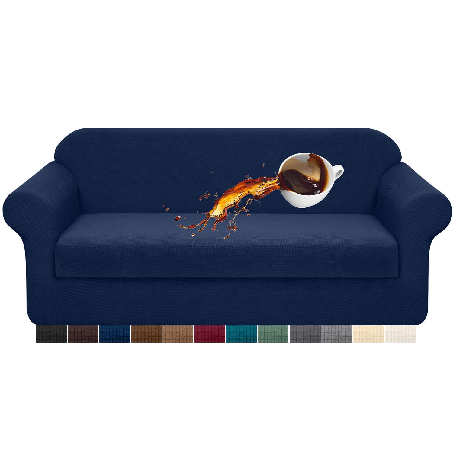 Granbest Stretch Sofa Slipcovers 3 Cushion Couch Covers Water-Repellent Pet Furniture Covers Dog Couch Protectors (Navy Blue, Large-2 Pieces)