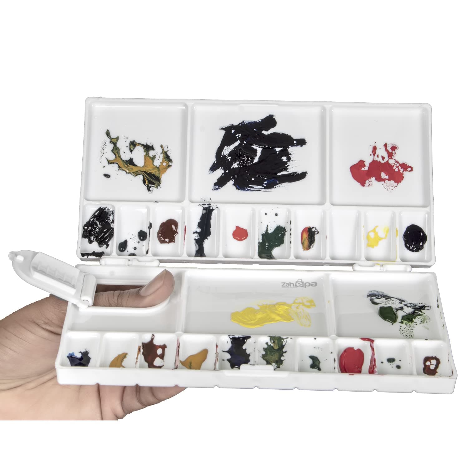 ZAHEPA Rectangle 25 Compartment Colour Palette for Painting, Watercolor Palette for Artists & Kids, Plastic Paint Mixing Tray with Lid, Acrylic & Poster Colour Palettes, Art & Craft Painting Accessory