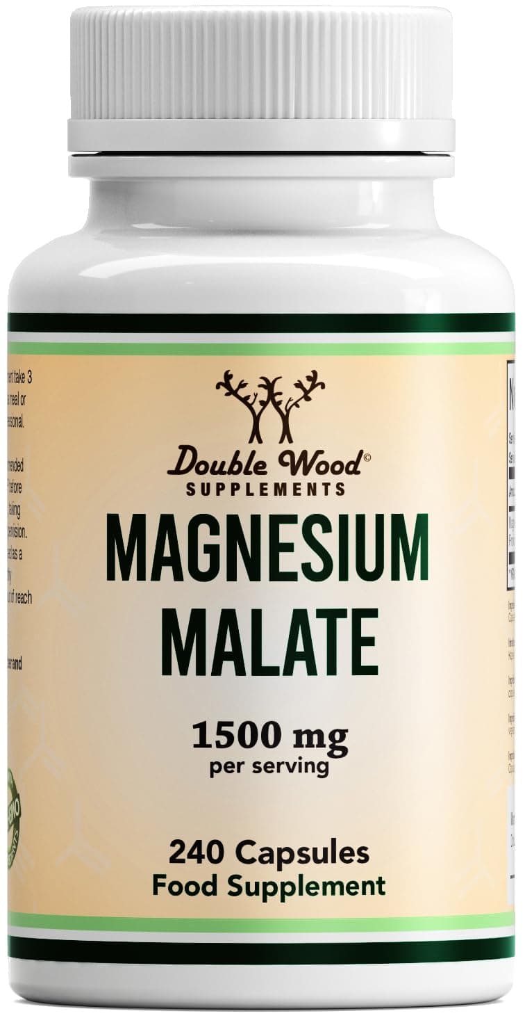 Double Wood Magnesium Malate Capsules | 240 High Strength Magnesium Malate Supplements | 80 Servings - 1500mg Malate per Serving | Supports Energy Levels, Muscle Pain and Recovery | UK Manufactured
