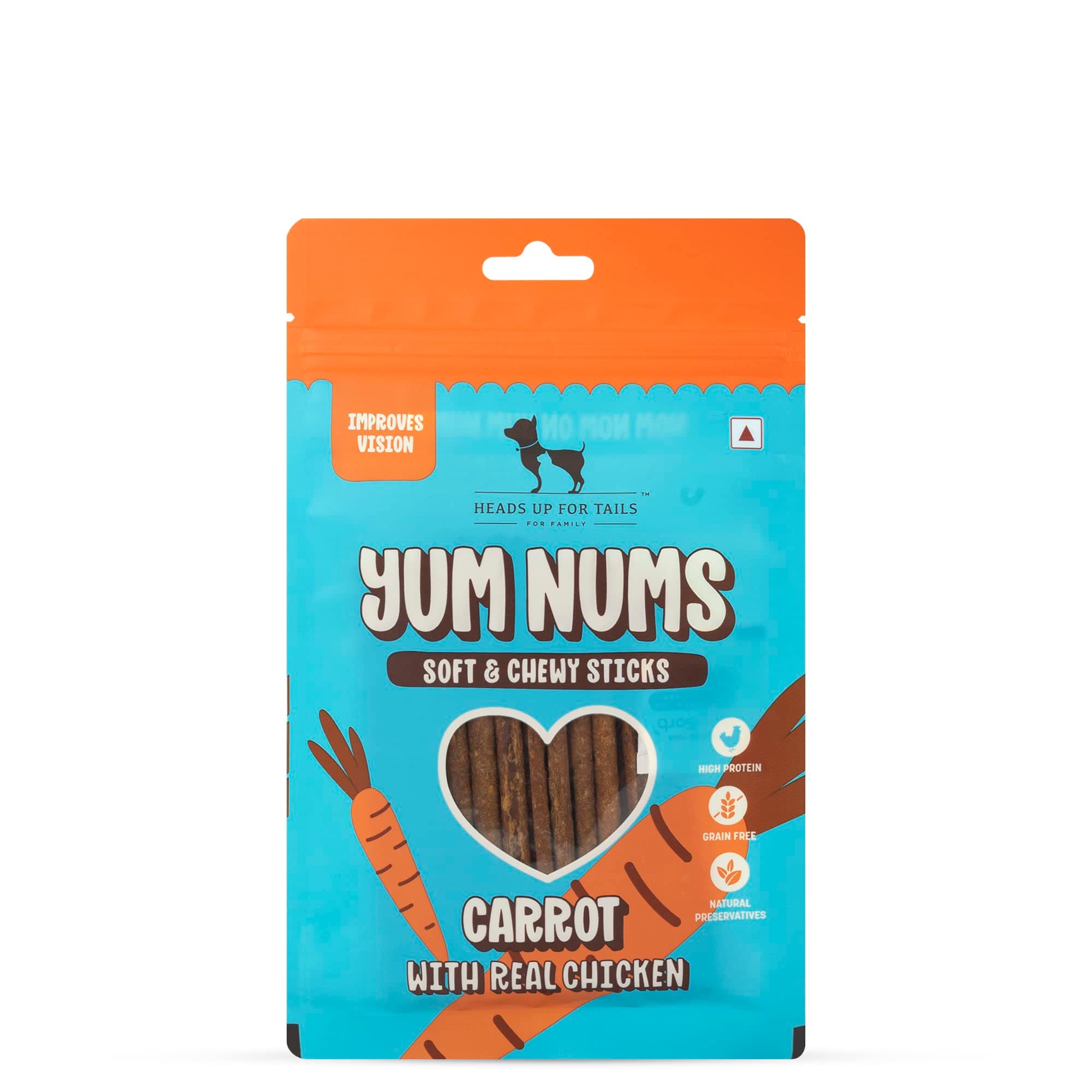 Yum Nums Soft & Chewy Sticks - Carrot with Chicken | Dog & Puppy Treats | Training Treats for Small & Adult Dogs | High-Protein, Soft & Tasty Snacks - 75gm